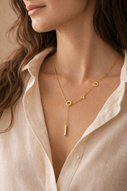 Captivant Collier Cravate Y “Love” – Éclat Céleste